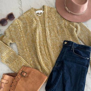 John + Jenn Knitted Mustard Yellow Cardigan Sweater xs tp